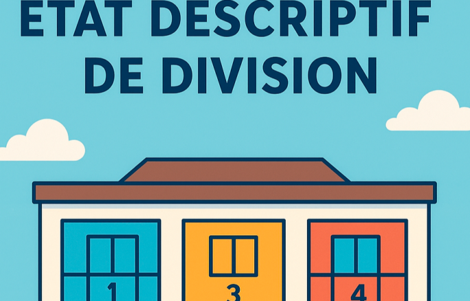 Visuel avec une maison type illustration et "état descriptif de division" en texte