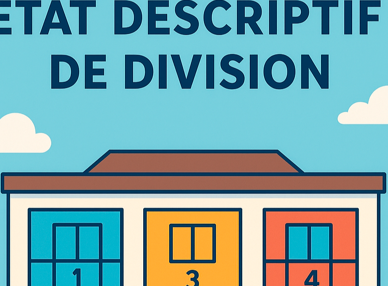 Visuel avec une maison type illustration et "état descriptif de division" en texte